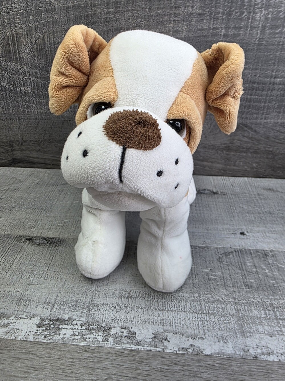 Moody Bulldog Plush 10” Tan & White Stuffed Animal Fun Lovey Puppy bin5